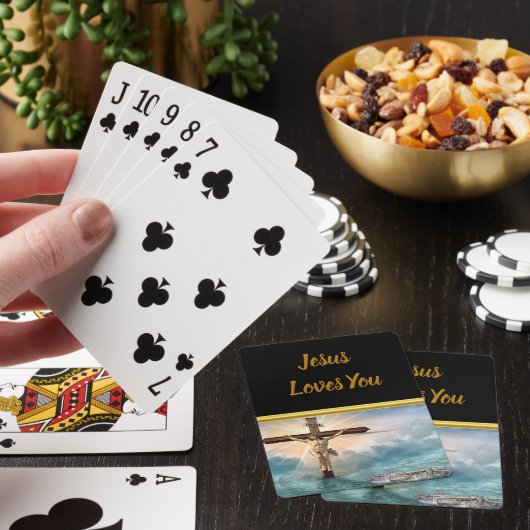 Jezus die aan een Christelijk kruisbeeld hangt Pokerkaarten (Insitu)