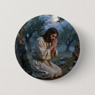 Jezus die bidt in de tuin ronde button 5,7 cm