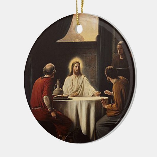Jezus die brood afbreekt met een schilderij keramisch ornament (Links)