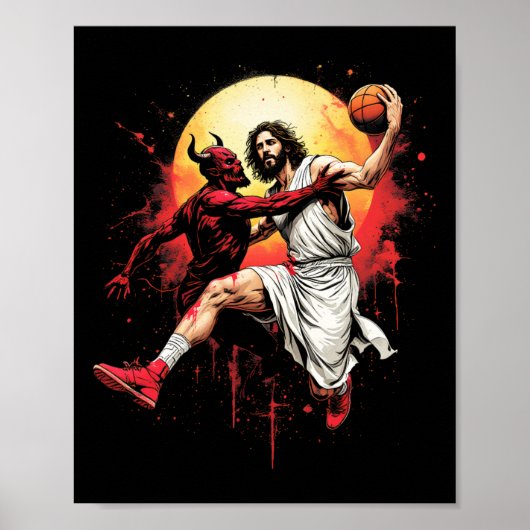 Jezus die de duivel schetst Liefhebber Christen Poster (Voorkant)