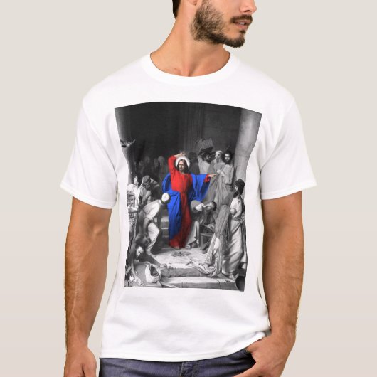 Jezus die de tempel schoonmaakt t-shirt (Voorkant)