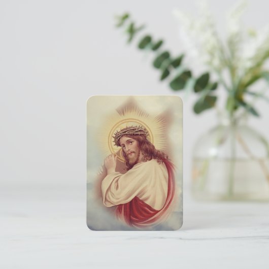 Jezus die een kruisgebed heeft voor de religieuze  visitekaartje (Staand voorkant)