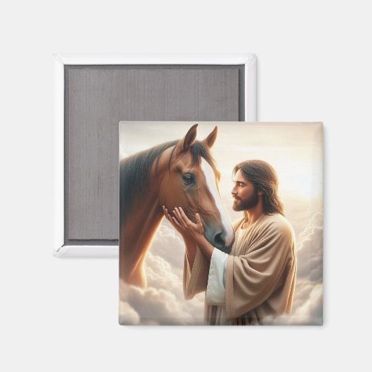 Jezus die een paard troost in de hemel magneet (Voorkant / Achterkant)