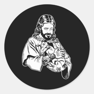 Jezus die geit Baphomet vasthoudt Occulte Satanisc Ronde Sticker