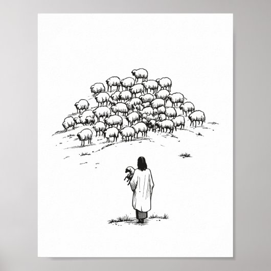 Jezus die het verloren schaap vasthoudt tussen de poster (Voorkant)