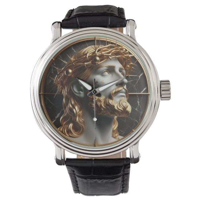 Jezus die in de hemel kijkt met doornen horloge (Voorkant)
