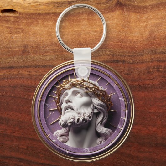 Jezus die in de hemel kijkt met doornen sleutelhanger (Achterkant)