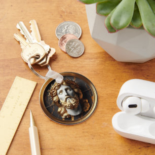 Jezus die in de hemel kijkt met Goddelijke Ontmoet Sleutelhanger