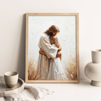 Jezus die klein meisje omhelst, Christelijke Schil Poster