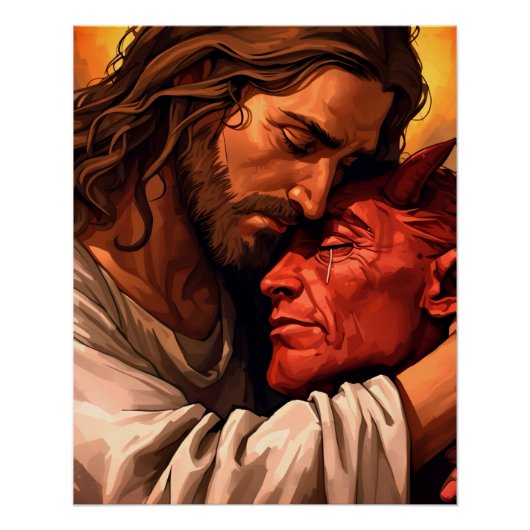 Jezus die Lucifer troost Perfect Poster (Voorkant)