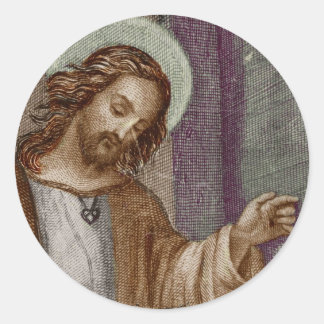 Jezus die op de deur tikt ronde sticker