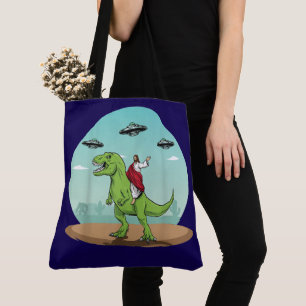 Jezus die op een dinosaurus door de buitenaardse g tote bag
