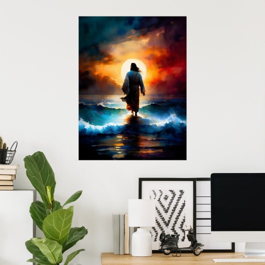 Jezus die op het water loopt poster (Thuiskantoor)