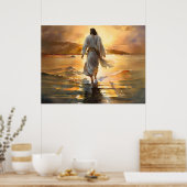 Jezus die op het water loopt poster (Keuken)