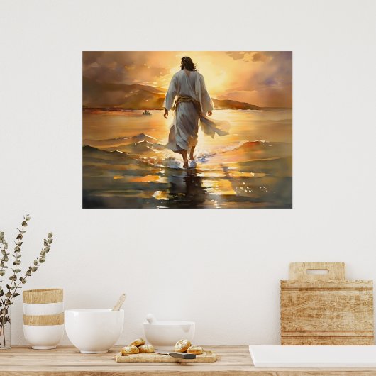 Jezus die op het water loopt poster (Keuken)