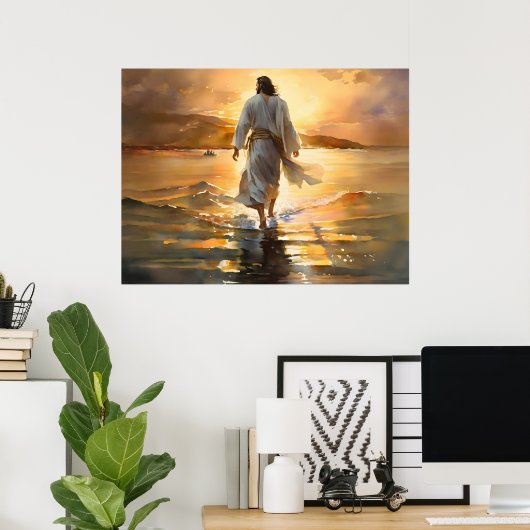 Jezus die op het water loopt poster (Thuiskantoor)