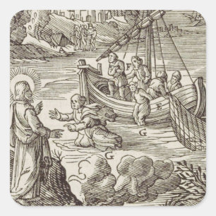 Jezus die over water loopt vierkante sticker