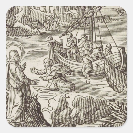 Jezus die over water loopt vierkante sticker (Voorkant)