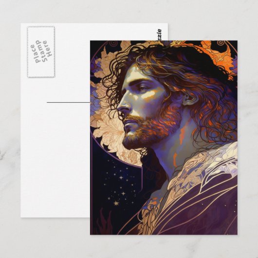 Jezus door Mucha AI Generated Art Briefkaart (Voorkant / Achterkant)