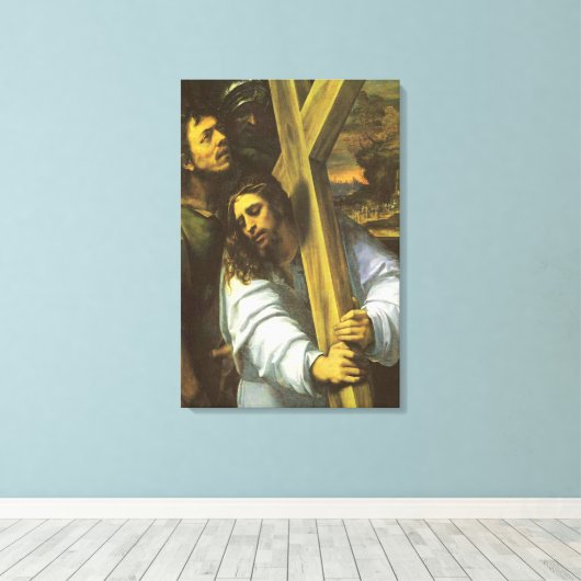 Jezus draagt dwars door Wrapped Canvas (Insitu (Houten vloer))