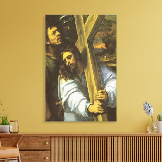 Jezus draagt dwars door Wrapped Canvas (Insitu (Woonkamer))