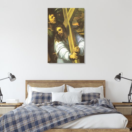 Jezus draagt dwars door Wrapped Canvas Afdruk (Insitu (Slaapkamer))