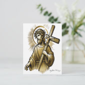 Jezus draagt gouden kruis met genade briefkaart (Staand voorkant)