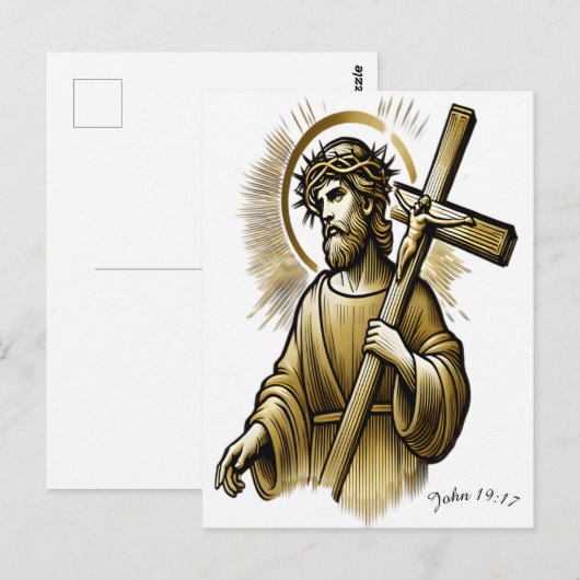 Jezus draagt gouden kruis met genade briefkaart (Voorkant / Achterkant)