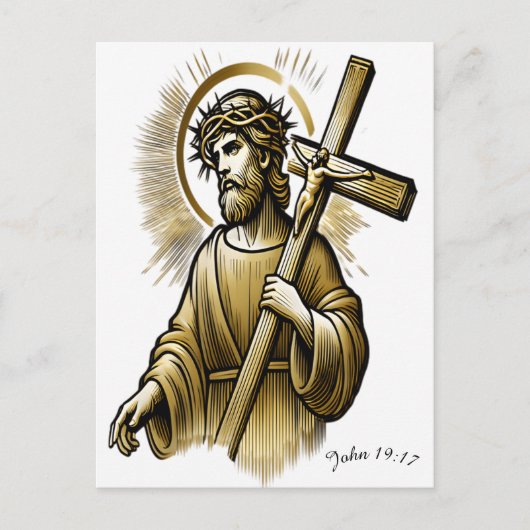 Jezus draagt gouden kruis met genade briefkaart (Voorkant)
