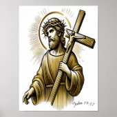 Jezus draagt gouden kruis met genade poster (Voorkant)
