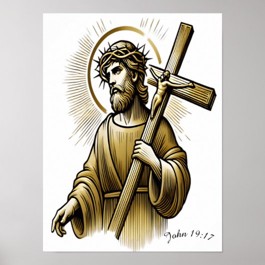 Jezus draagt gouden kruis met genade poster (Voorkant)