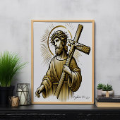 Jezus draagt gouden kruis met genade poster