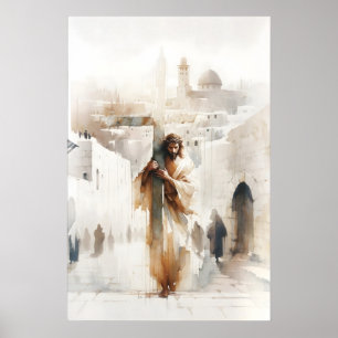 Jezus draagt het kruis Passie van Christus Poster
