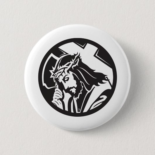 Jezus draagt het kruis ronde button 5,7 cm (Voorkant)
