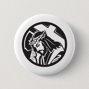 Jezus draagt het kruis ronde button 5,7 cm