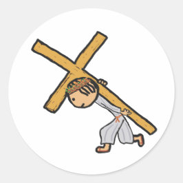Jezus draagt het kruis ronde sticker