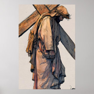 Jezus Draagt Kruis Print Christelijke Minimalist