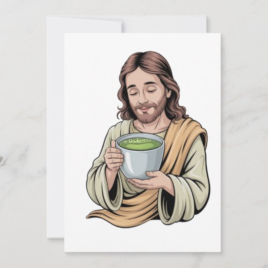 Jezus Drinkt Matcha Drank Christelijk Feestdagenkaart (Voorkant)