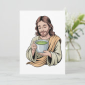 Jezus Drinkt Matcha Drank Christelijk Feestdagenkaart (Staand voorkant)