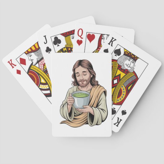 Jezus Drinkt Matcha Drank Christelijk  Pokerkaarten (Achterkant)