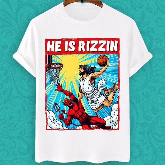 Jezus Dunking op Satan Hij is rizzin meme T-shirt