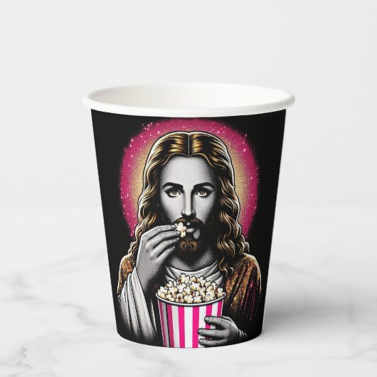 Jezus eet popcornpapierbeker! papieren bekers (Achterkant)