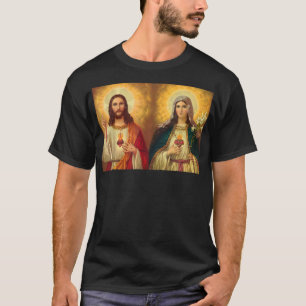 Jezus en Afbeelding van het Geheilig hart en immac T-shirt