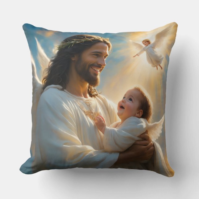 Jezus en baby engel kussen (Voorkant)