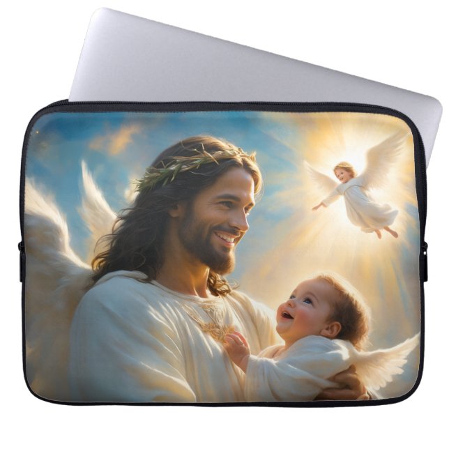 Jezus en baby engel laptop sleeve (Voorkant)