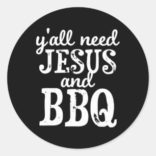Jezus en BBQ voor religieuze barbecue liefhebbers Ronde Sticker