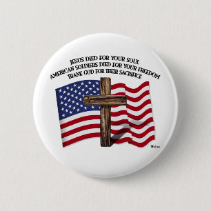 Jezus en de Amerikaanse soldaten hebben ons oversp Ronde Button 5,7 Cm