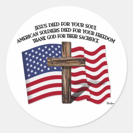 Jezus en de Amerikaanse soldaten hebben ons oversp Ronde Sticker (Voorkant)