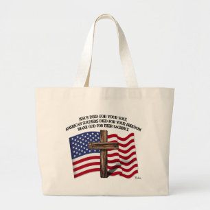 Jezus en de Amerikaanse soldaten robuuste kruis VS Grote Tote Bag