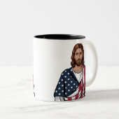 Jezus en de Amerikaanse vlag Tweekleurige Koffiemok (Voorkant rechts)